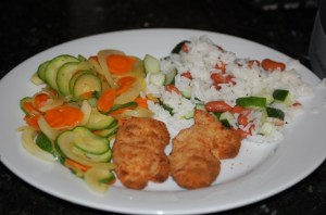 Dinner Photo-Chicken Nuggets-Zuccini-Rice