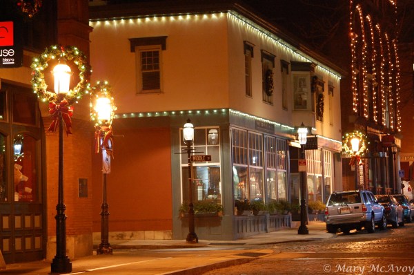 Cobblestoned Middle Street at Christmastime - Lowell, Massachusetts