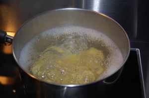 Boiling potatoes for mashing - to which I add only a touch of unsalted butter. I like to taste potato, not milk or cream.